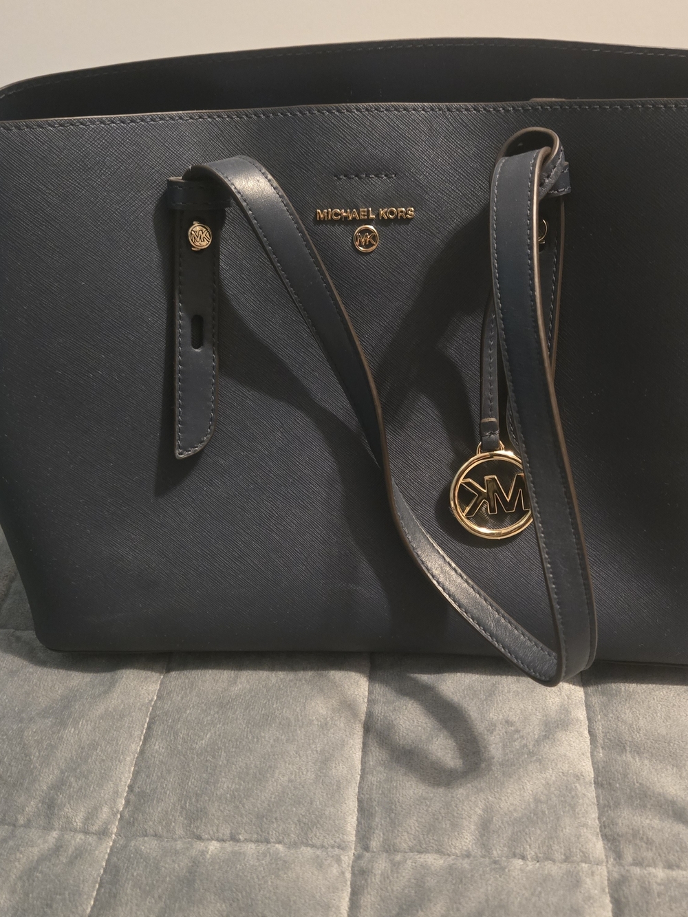 Michael Kors Midnight Blue Saffiano Tote with Gold Charm